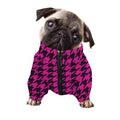 Magenta Pink And Black Houndstooth Print Dog Zip Up Jacket