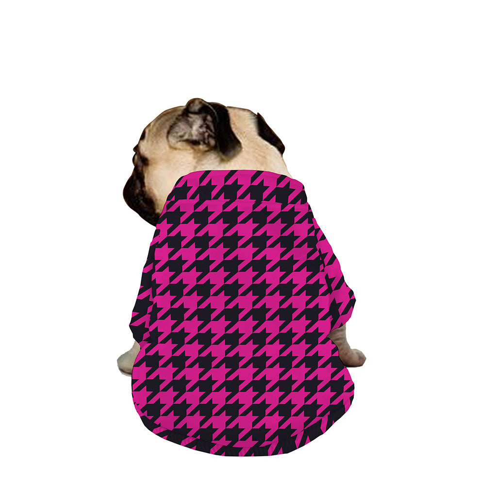 Magenta Pink And Black Houndstooth Print Dog Zip Up Jacket