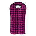 Magenta Pink And Black Houndstooth Print Double Neoprene Wine Tote