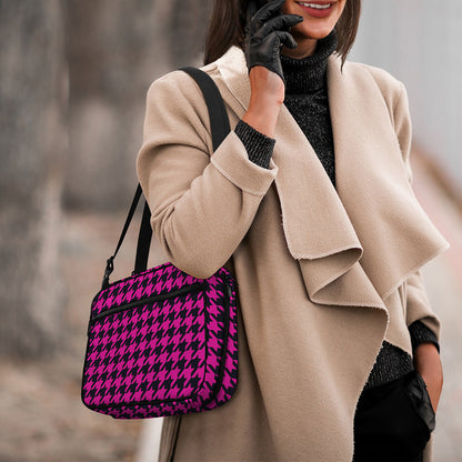 Magenta Pink And Black Houndstooth Print Double Strap Bible Bag