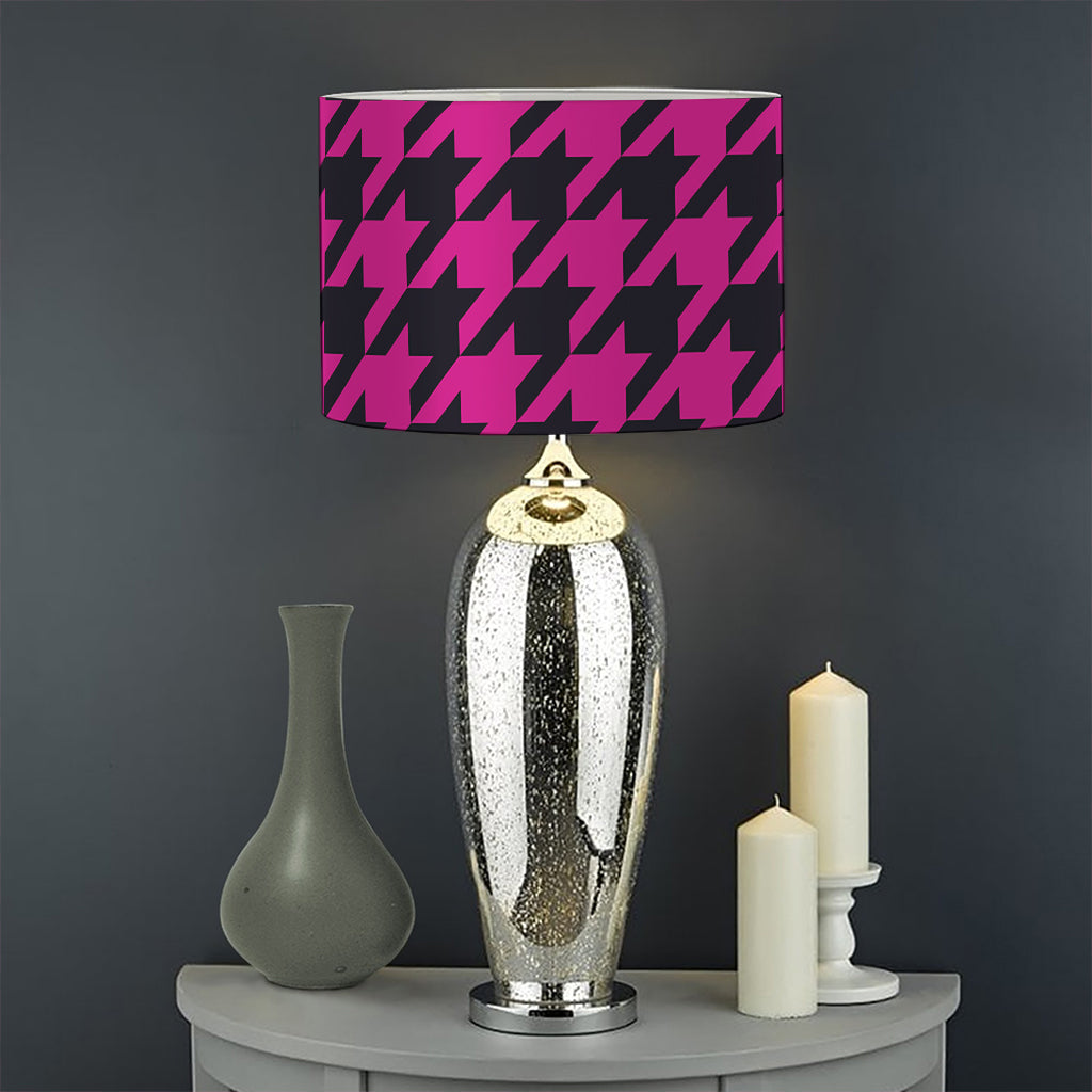 Magenta Pink And Black Houndstooth Print Drum Lamp Shade