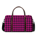 Magenta Pink And Black Houndstooth Print Duffle Bag