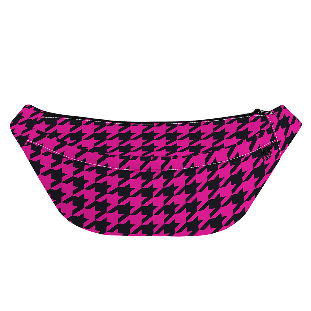 Magenta Pink And Black Houndstooth Print Fanny Pack