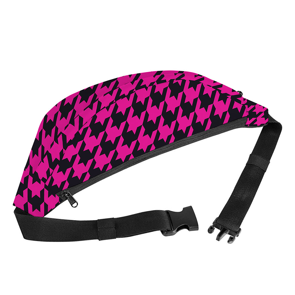 Magenta Pink And Black Houndstooth Print Fanny Pack