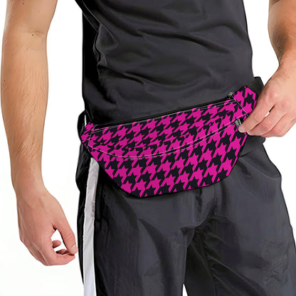 Magenta Pink And Black Houndstooth Print Fanny Pack