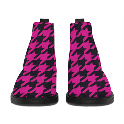 Magenta Pink And Black Houndstooth Print Flat Ankle Boots