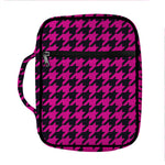 Magenta Pink And Black Houndstooth Print Front Pocket Bible Bag