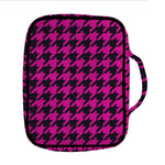 Magenta Pink And Black Houndstooth Print Front Pocket Bible Bag