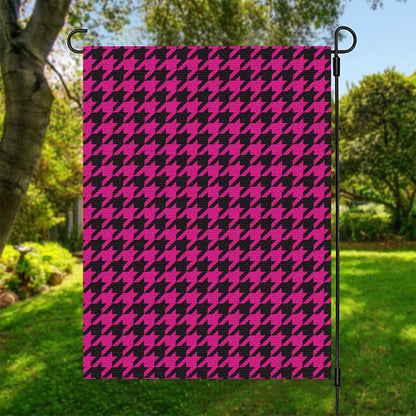 Magenta Pink And Black Houndstooth Print Garden Flag