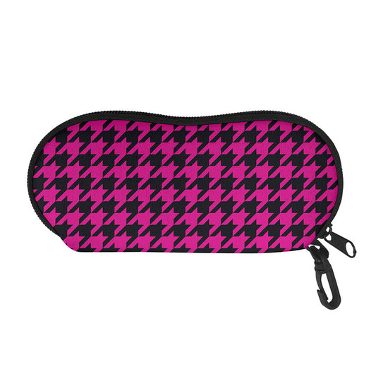 Magenta Pink And Black Houndstooth Print Glasses Case