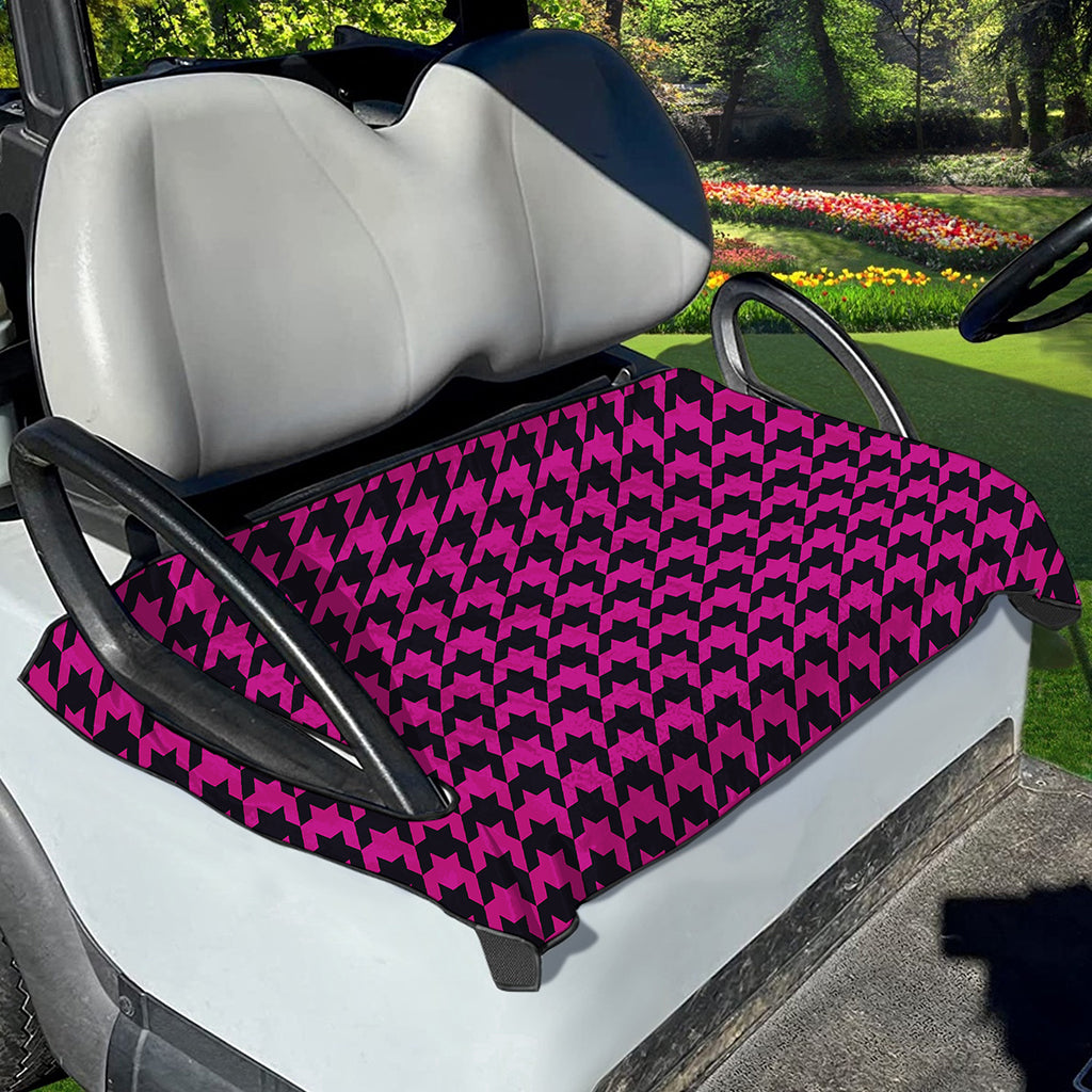 Magenta Pink And Black Houndstooth Print Golf Cart Seat Cover