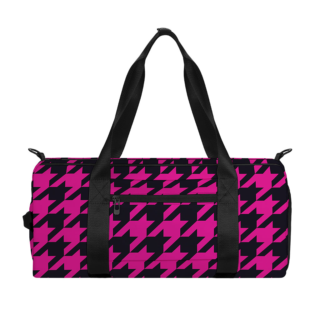 Magenta Pink And Black Houndstooth Print Gym Bag