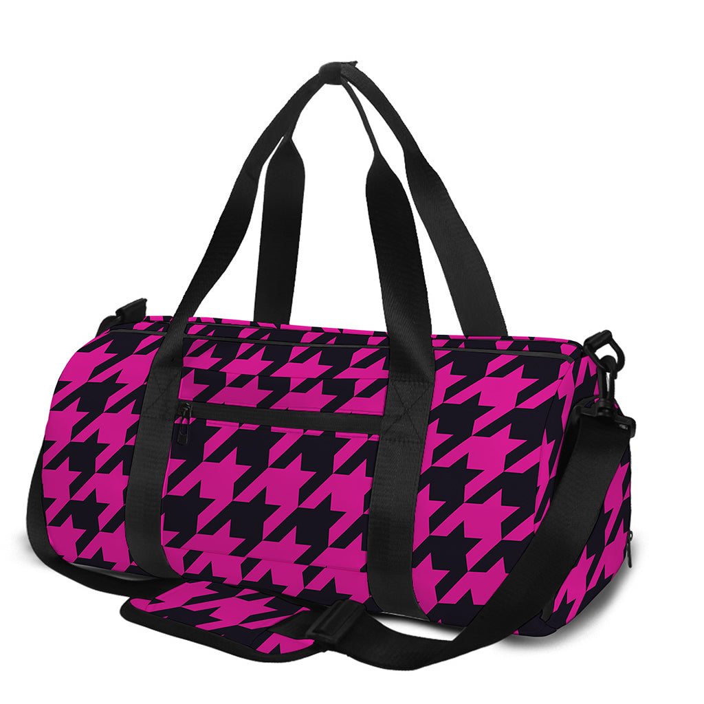 Magenta Pink And Black Houndstooth Print Gym Bag