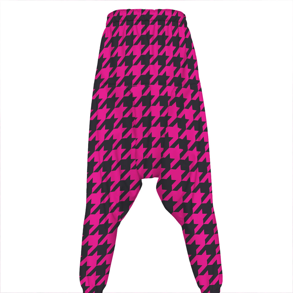 Magenta Pink And Black Houndstooth Print Hammer Pants