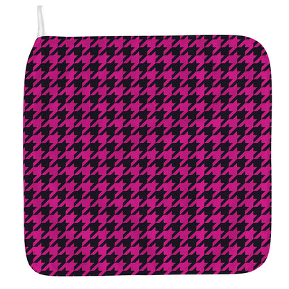 Magenta Pink And Black Houndstooth Print Hand Towel