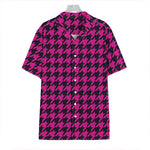 Magenta Pink And Black Houndstooth Print Hawaiian Shirt