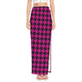 Magenta Pink And Black Houndstooth Print High Slit Maxi Skirt
