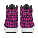 Magenta Pink And Black Houndstooth Print High Top Leather Sneakers