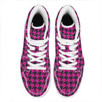 Magenta Pink And Black Houndstooth Print High Top Leather Sneakers