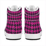 Magenta Pink And Black Houndstooth Print High Top Leather Sneakers