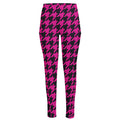 Magenta Pink And Black Houndstooth Print High-Waisted Pocket Leggings