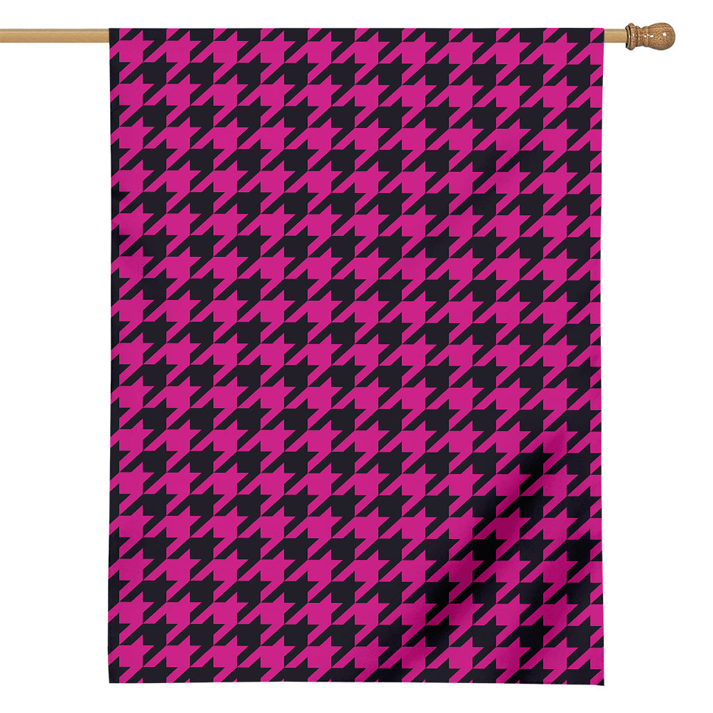 Magenta Pink And Black Houndstooth Print House Flag