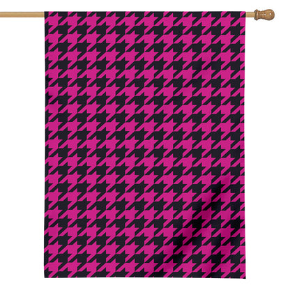 Magenta Pink And Black Houndstooth Print House Flag