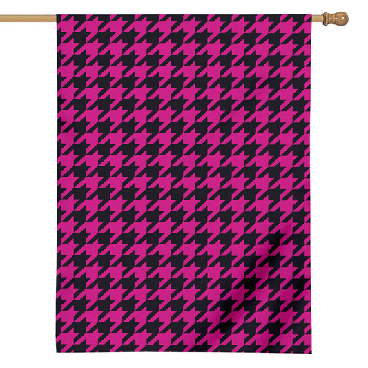 Magenta Pink And Black Houndstooth Print House Flag
