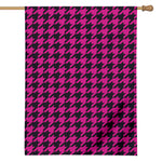 Magenta Pink And Black Houndstooth Print House Flag