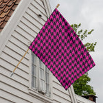 Magenta Pink And Black Houndstooth Print House Flag