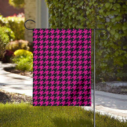 Magenta Pink And Black Houndstooth Print House Flag