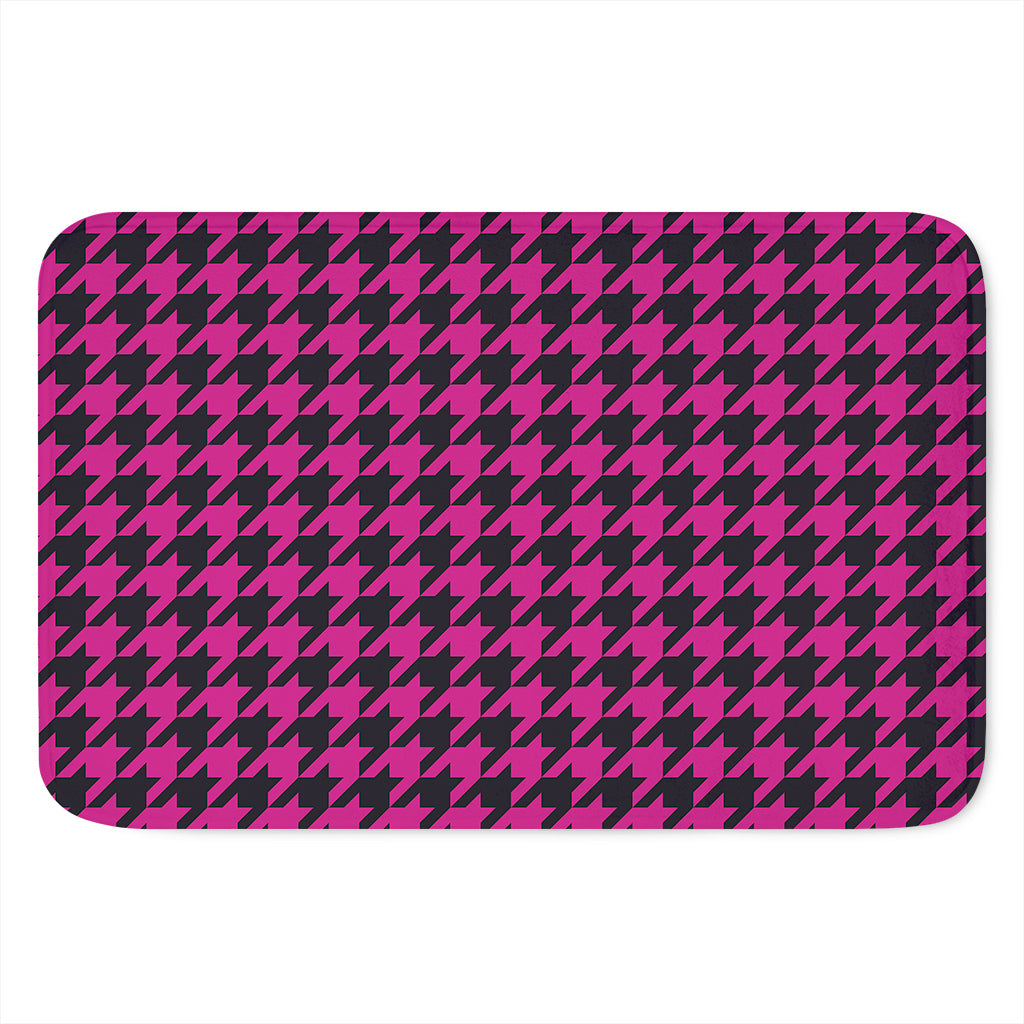 Magenta Pink And Black Houndstooth Print Indoor Door Mat
