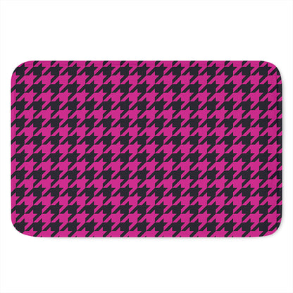 Magenta Pink And Black Houndstooth Print Indoor Door Mat