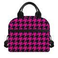 Magenta Pink And Black Houndstooth Print Insulated Lunch Bag