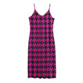Magenta Pink And Black Houndstooth Print Jersey Midi Cami Dress