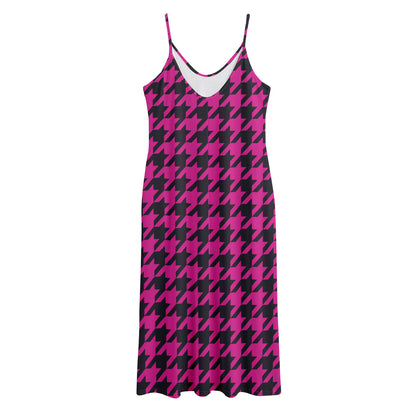 Magenta Pink And Black Houndstooth Print Jersey Midi Cami Dress