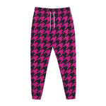 Magenta Pink And Black Houndstooth Print Jogger Pants