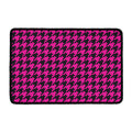 Magenta Pink And Black Houndstooth Print Kitchen Mat