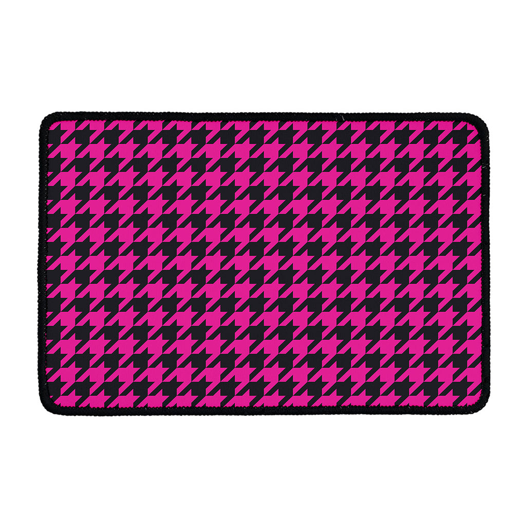 Magenta Pink And Black Houndstooth Print Kitchen Mat