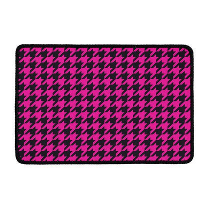 Magenta Pink And Black Houndstooth Print Kitchen Mat
