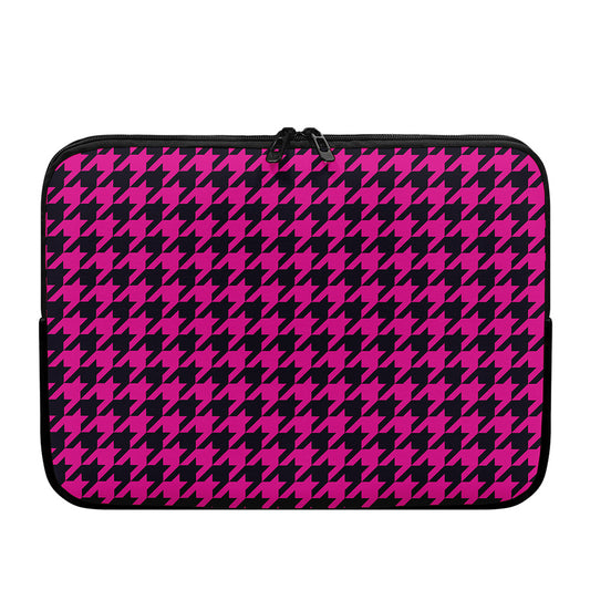 Magenta Pink And Black Houndstooth Print Laptop Sleeve