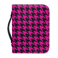 Magenta Pink And Black Houndstooth Print Leather Bible Cover