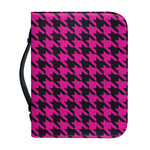 Magenta Pink And Black Houndstooth Print Leather Bible Cover