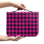 Magenta Pink And Black Houndstooth Print Leather Bible Cover