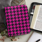 Magenta Pink And Black Houndstooth Print Leather Bible Cover