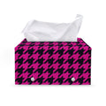 Magenta Pink And Black Houndstooth Print Leather Tissue Box Cover