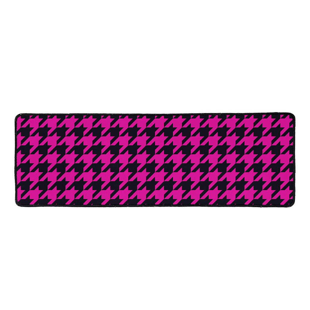 Magenta Pink And Black Houndstooth Print Long Kitchen Mat