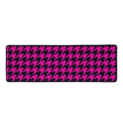 Magenta Pink And Black Houndstooth Print Long Kitchen Mat