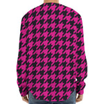 Magenta Pink And Black Houndstooth Print Long Sleeve Baseball Jersey