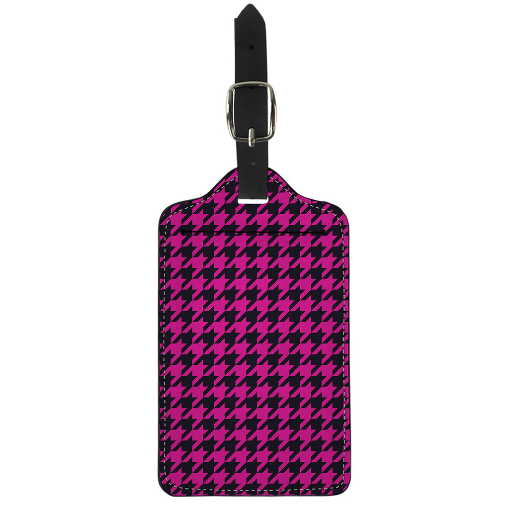Magenta Pink And Black Houndstooth Print Luggage Tag